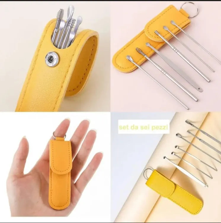 6Pcs Stainless Steel Ear Cleaner Set – Ear Wax Removal Curette Kit with Pickers & Spoon Tools