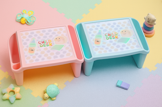 Kids Portable Study Table – Multifunctional Plastic Desk with Side Storage (56x40x30 cm) (Random Color)