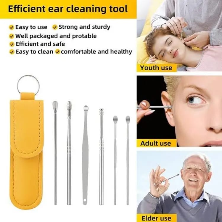 6Pcs Stainless Steel Ear Cleaner Set – Ear Wax Removal Curette Kit with Pickers & Spoon Tools