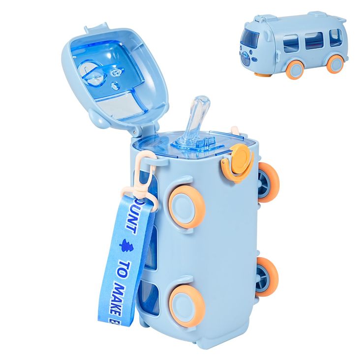 School Bus Design Kids Water Bottle With Strap– 600ml Abs Plastic Leak-proof Bottle Small Square Drinking Cup – Fun & Durable Water Bottle For Children (random Color)