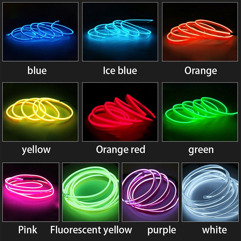 Car Dashboard Neon Light Strip – 3 Meter Flexible EL Wire with Easy Installation,Random color