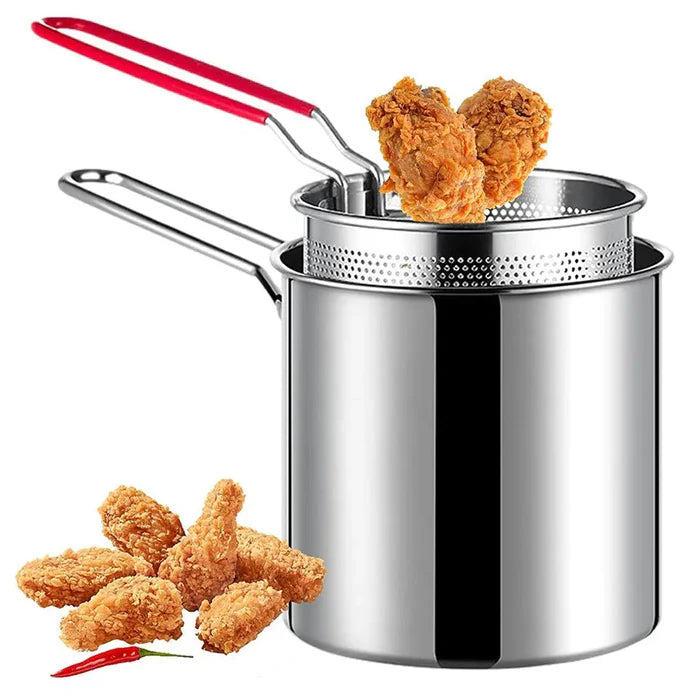 Stainless Steel Deep Fryer Pot With Strainer – Heavy-duty Frying Pan For Home Kitchen Use