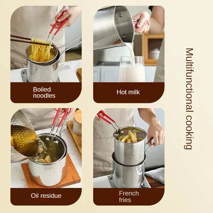 Stainless Steel Deep Fryer Pot With Strainer – Heavy-duty Frying Pan For Home Kitchen Use