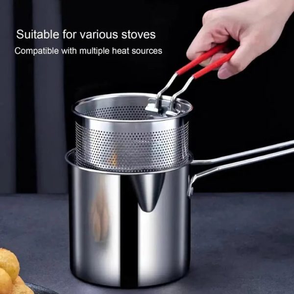 Stainless Steel Deep Fryer Pot With Strainer – Heavy-duty Frying Pan For Home Kitchen Use