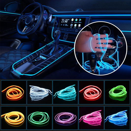 Car Dashboard Neon Light Strip – 3 Meter Flexible EL Wire with Easy Installation,Random color