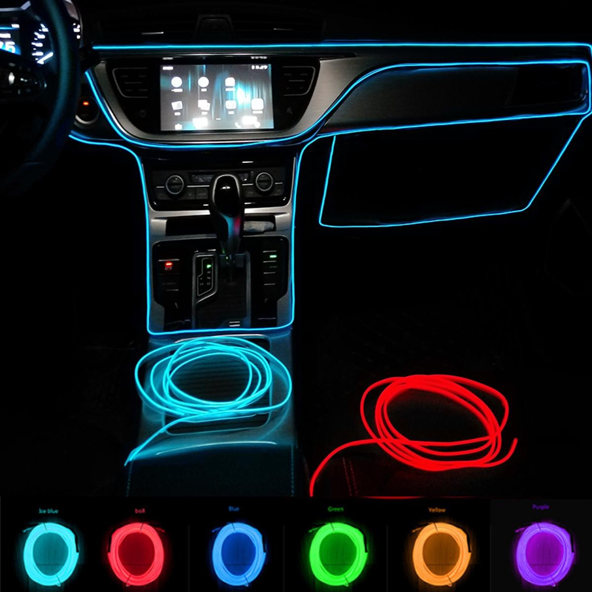 Car Dashboard Neon Light Strip – 3 Meter Flexible EL Wire with Easy Installation,Random color