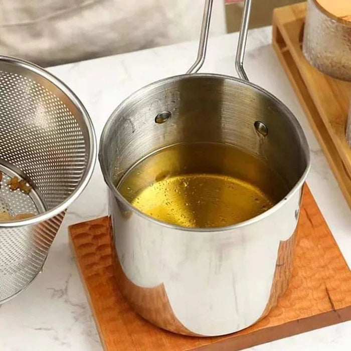 Stainless Steel Deep Fryer Pot With Strainer – Heavy-duty Frying Pan For Home Kitchen Use