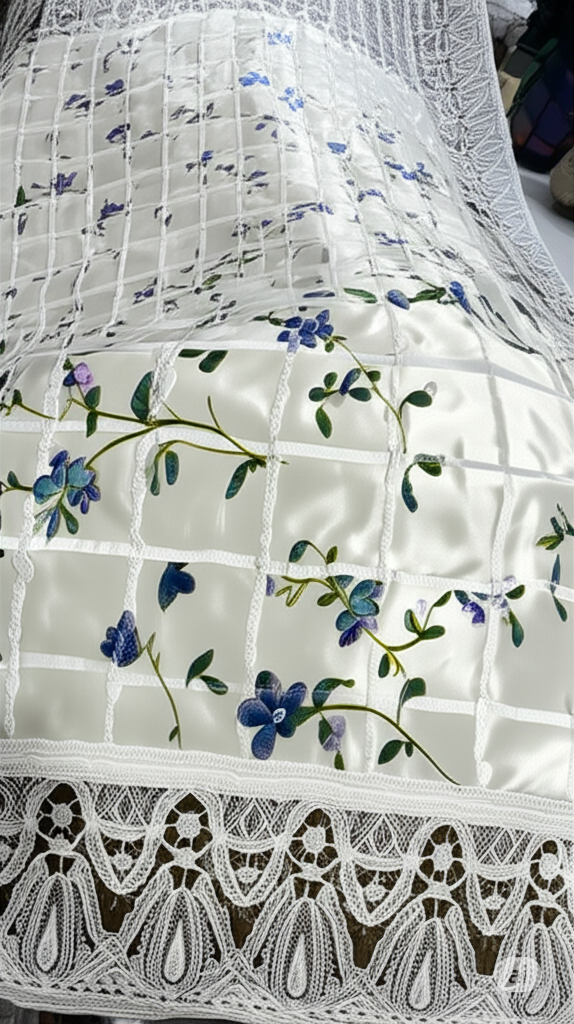Beautiful White Floral Dastarkhwan With Intricate Lace Border – Perfect For Traditional Dining