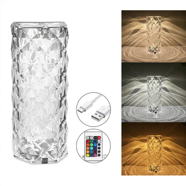 16 Colors Diamond Rose Crystal Touch Lamp Bedside Acrylic Usb Rechargeable Table Lamp