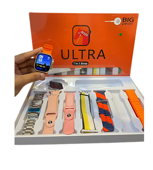 7 In 1 Ultra Smart Watch | 2.0″ Lcd | 7 Premium Straps | Bluetooth Calling | Wireless Charging | Heart Rate, Gps & Sleep Tracker – Multicolor Strap