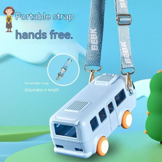 School Bus Design Kids Water Bottle With Strap– 600ml Abs Plastic Leak-proof Bottle Small Square Drinking Cup – Fun & Durable Water Bottle For Children (random Color)