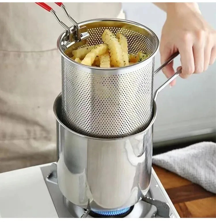 Stainless Steel Deep Fryer Pot With Strainer – Heavy-duty Frying Pan For Home Kitchen Use