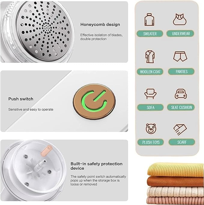 Electric Lint Remover for Clothing | Anti-Pilling Razor & Hair Ball Trimmer – Rechargeable Plush Sweater & Coat Fabric Shaver