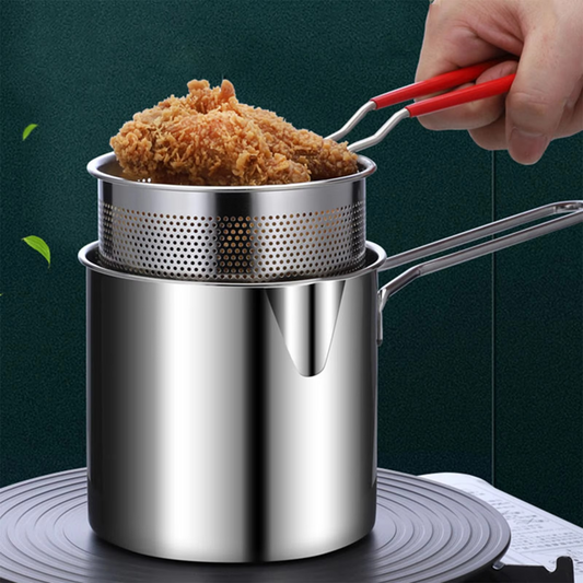 Stainless Steel Deep Fryer Pot With Strainer – Heavy-duty Frying Pan For Home Kitchen Use