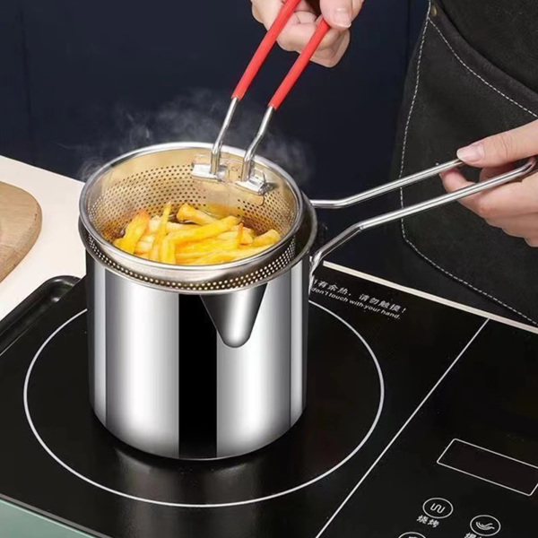 Stainless Steel Deep Fryer Pot With Strainer – Heavy-duty Frying Pan For Home Kitchen Use