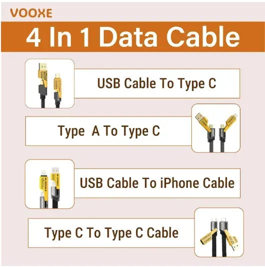 4 In 1 Data Cable Pack Of 2 – Usb-c & Lightning Connectors