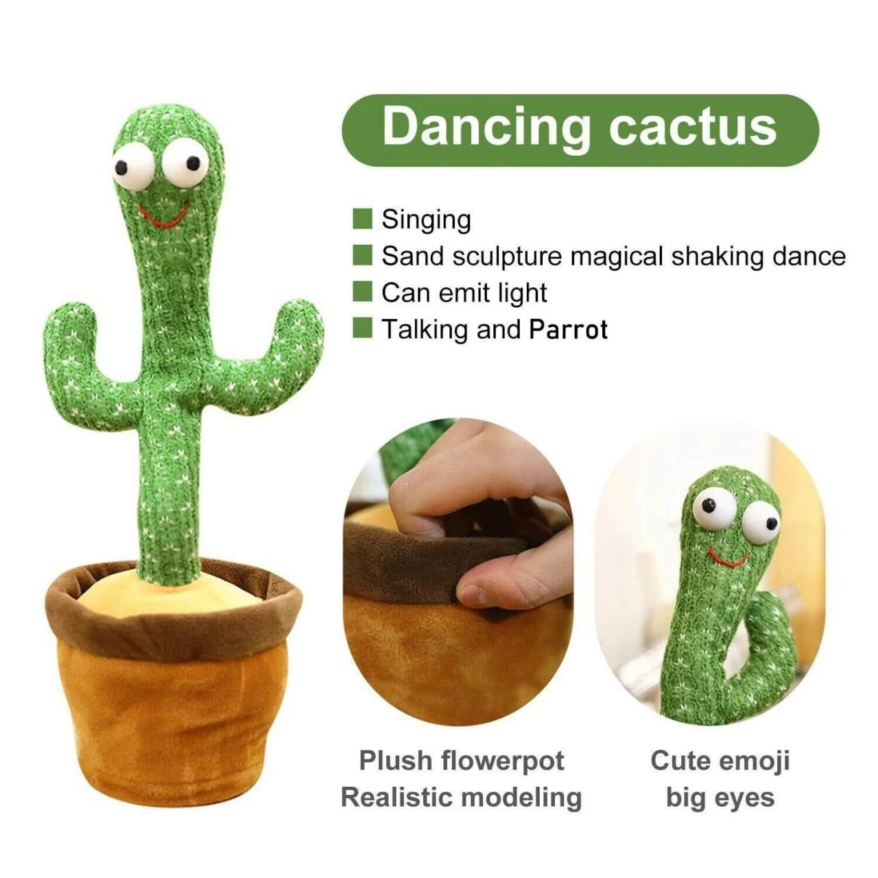 Dancing Cactus Toy | Talking Cactus | Tree Cactus Plush Toy for Children, Kids & Toddlers - Rechargeable Cactus Toys For Kids - With Box - With Cap