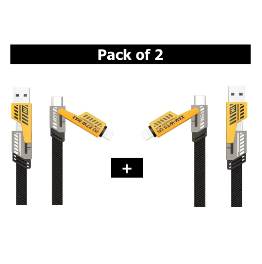 4 In 1 Data Cable Pack Of 2 – Usb-c & Lightning Connectors
