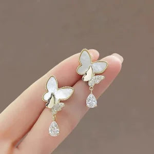 Double Butterfly Hanging Pearl Earings / Earrings Women’s Earrings For Gift / For Girls